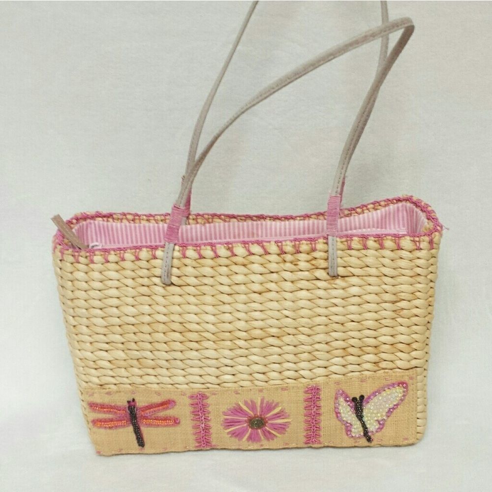 VINTAGE Corn Husk Flower Embroidered Shoulder Bag